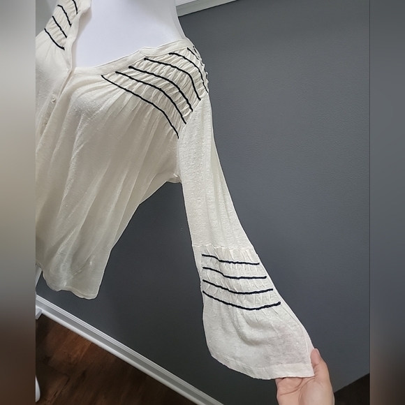 Sundance Peasant Embroidered Top Tunic Cream Ivory Boho Size Med 100% Linen - Picture 3 of 7